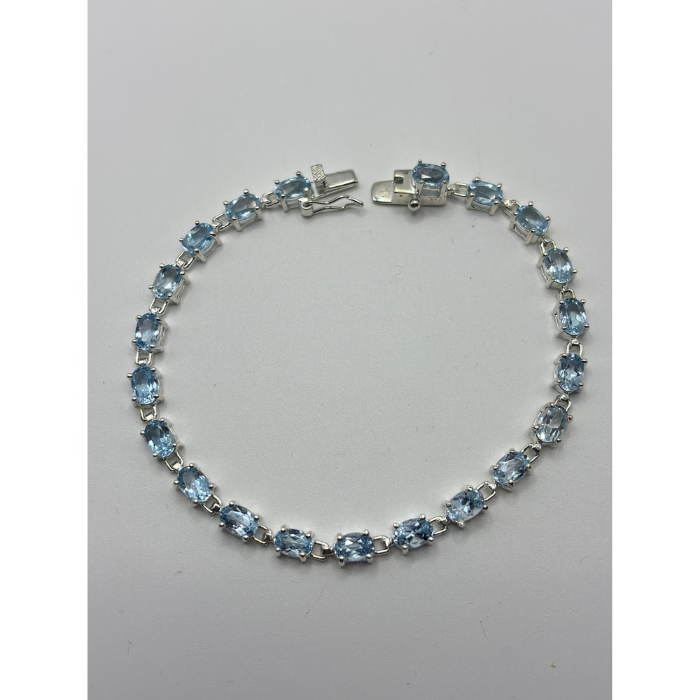 ADI Sterling Silver 925 Oval Light Blue Topaz Tennis Bracelet 7.25 Inch